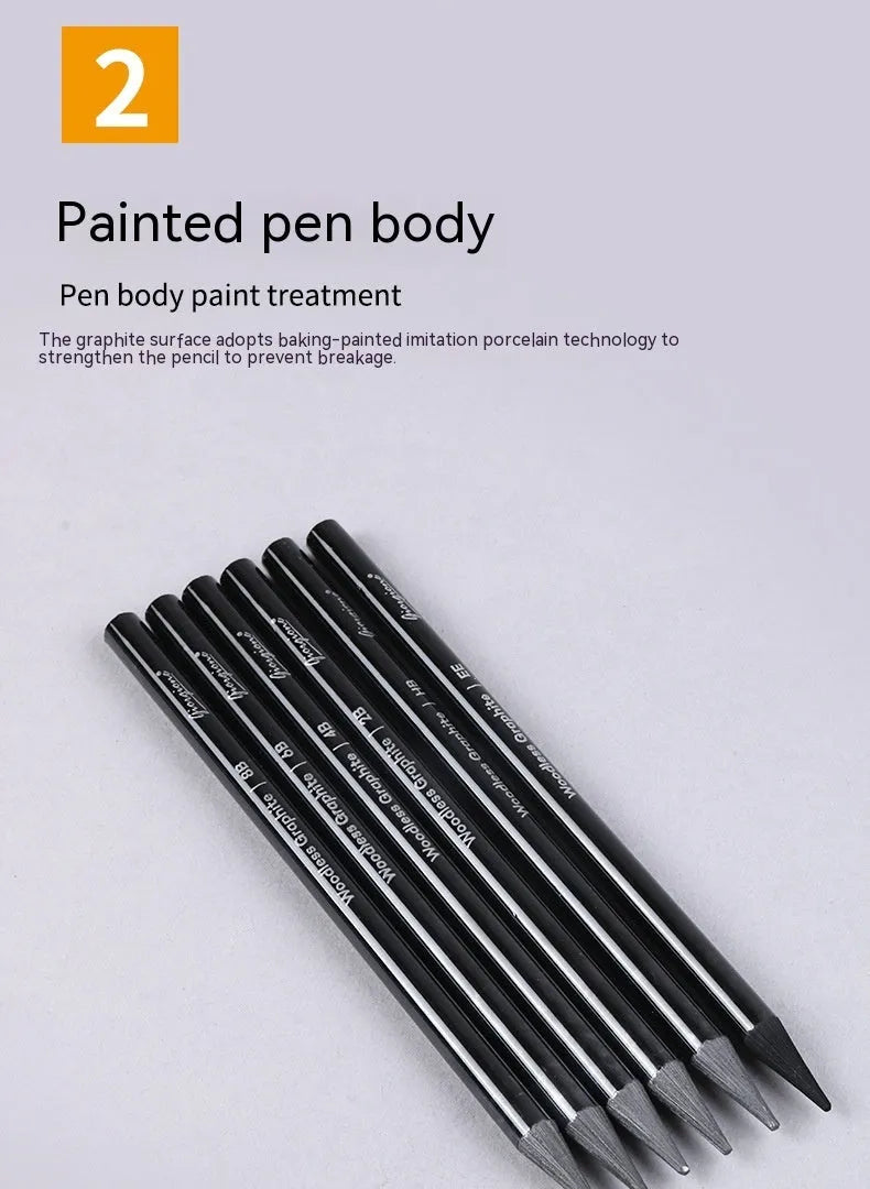 Set of nine wooden artist pencils including graphite and carbonized types on suction card packaging