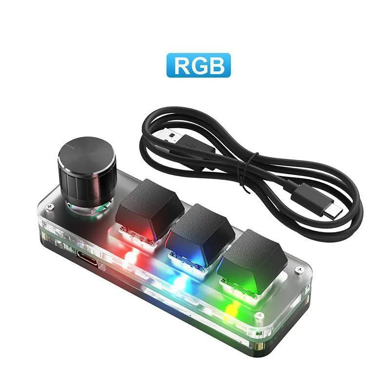 Black and white RGB backlit mini keyboard for copy paste commands with USB cable