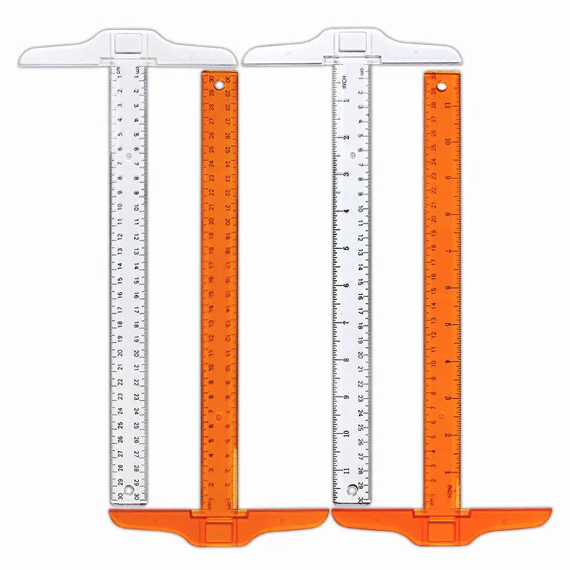30cm plastic T-shaped ruler in transparent or orange yellow with double centimetre scale