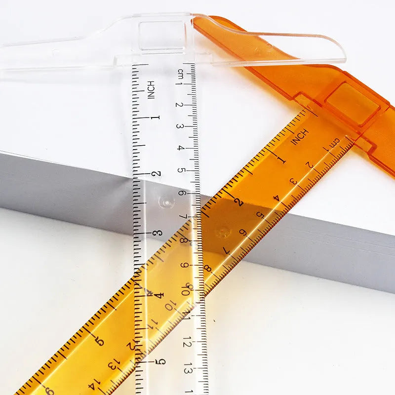 30cm plastic T-shaped ruler in transparent or orange yellow with double centimetre scale