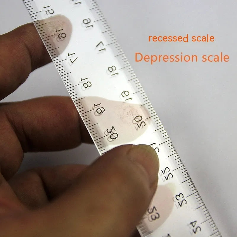 30cm plastic T-shaped ruler in transparent or orange yellow with double centimetre scale