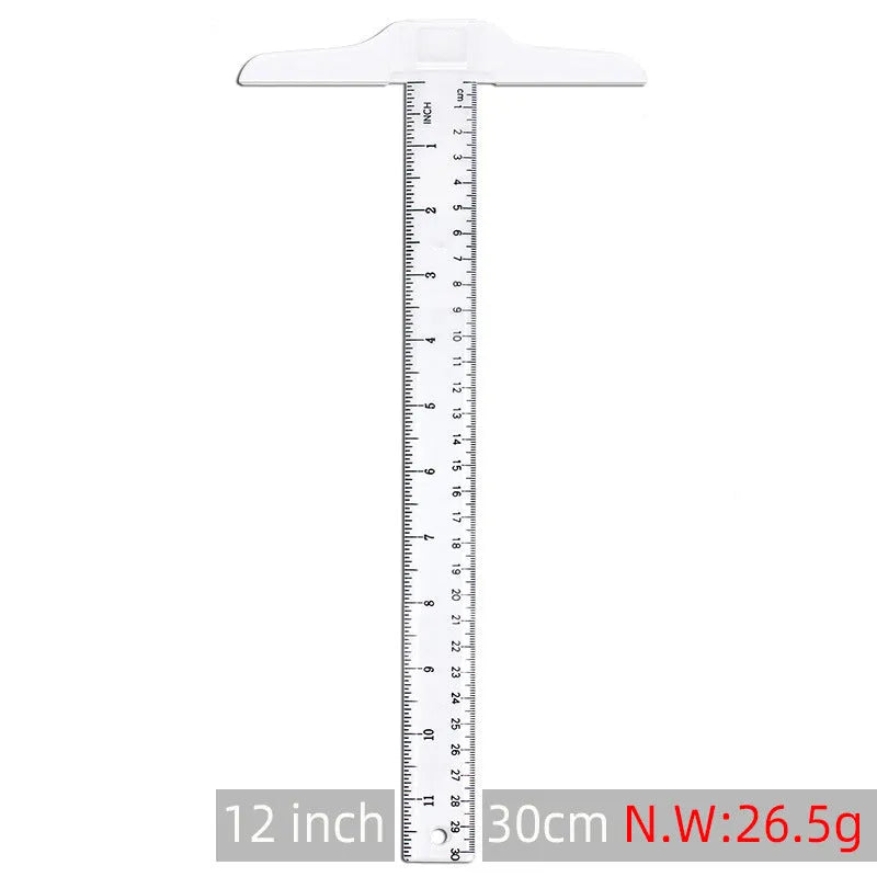 30cm plastic T-shaped ruler in transparent or orange yellow with double centimetre scale