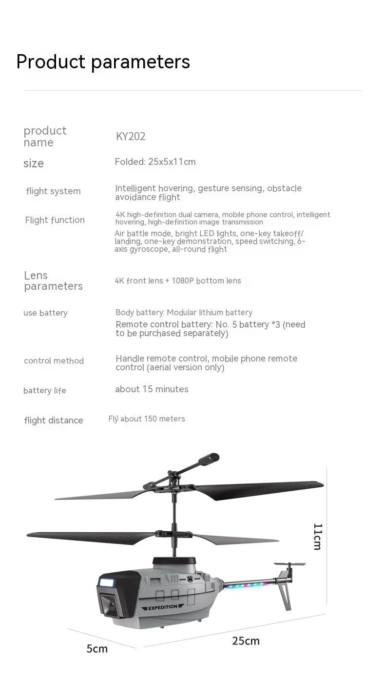 Heifeng reconnaissance UAV plastic helicopter with obstacle avoidance and gesture control under 30cm size