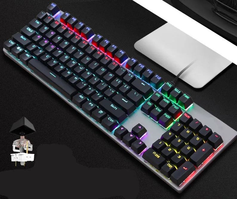 GK410 mechanical keyboard with metal case, 104 keys, backlight, and choice of mechanical switches
