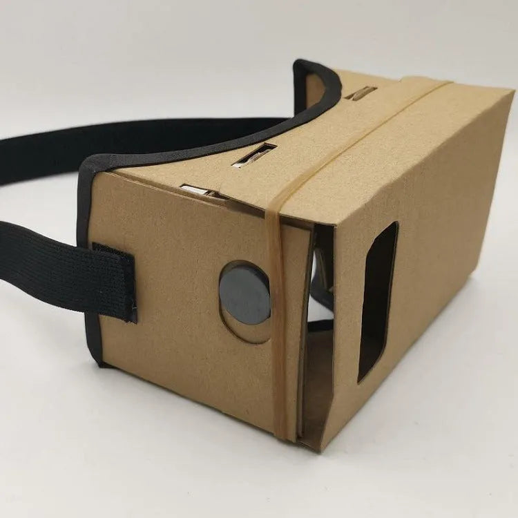Pink and white VR cardboard glasses viewer for 6-inch smartphones with adjustable head strap.