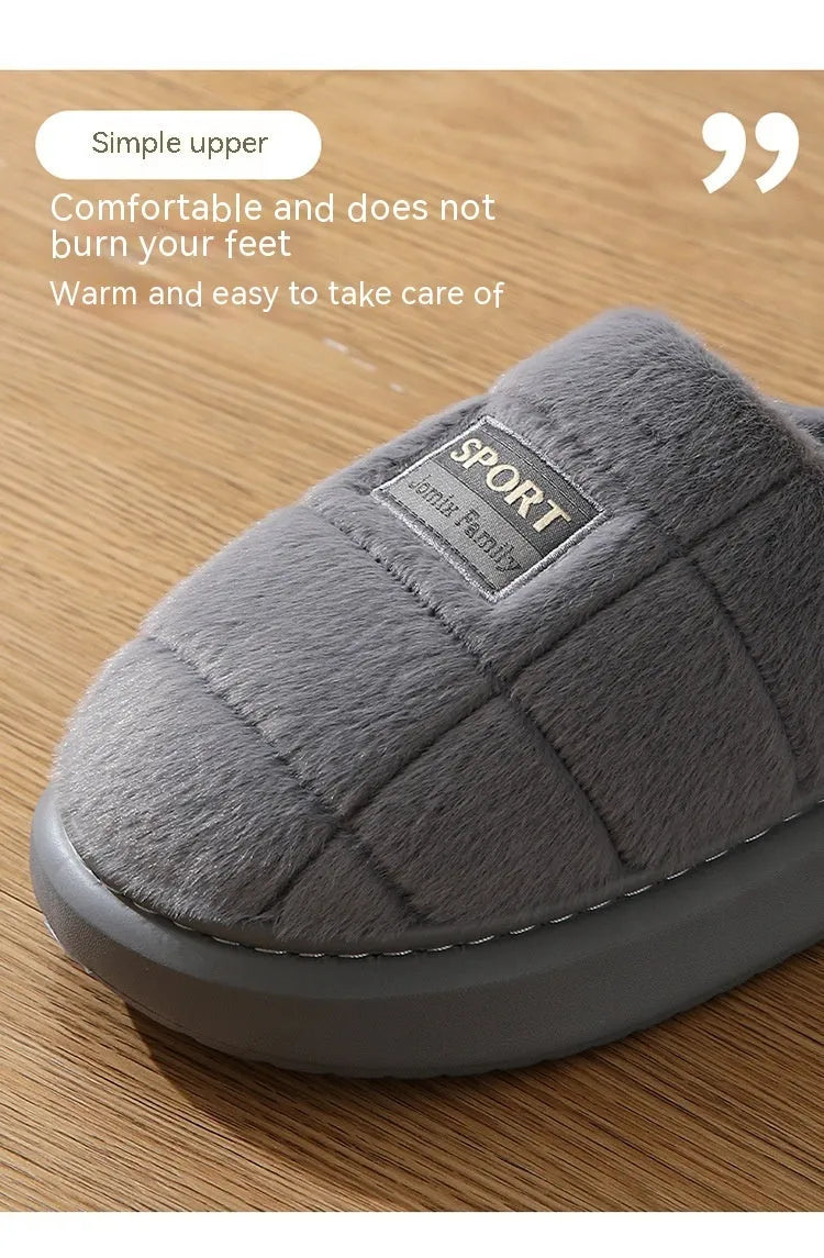 Men's plaid winter slippers with rabbit hair upper and thick EVA sole in brown colour