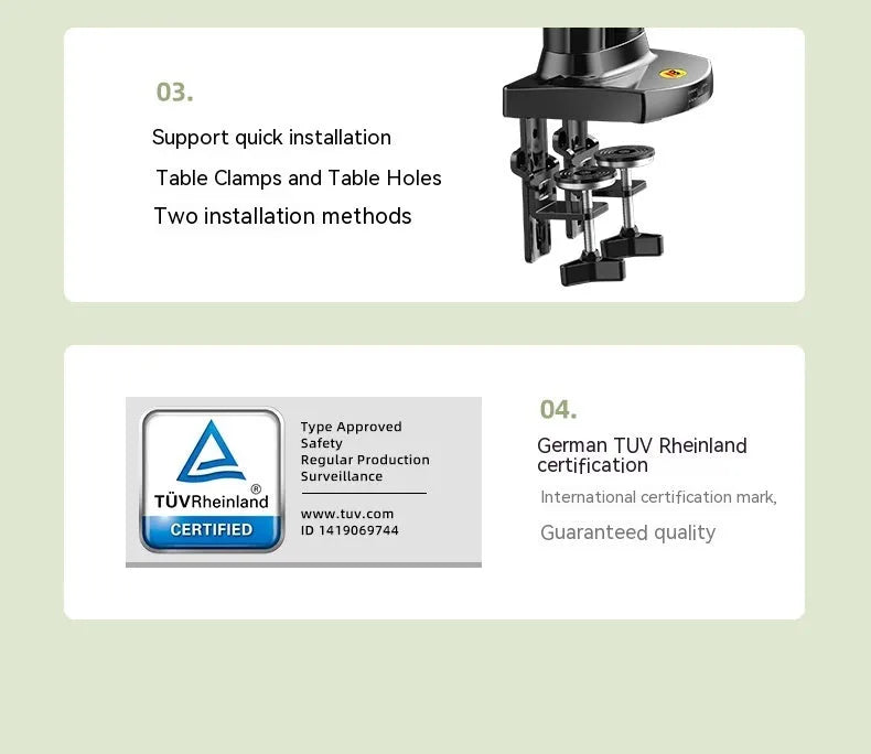 Dual screen monitor bracket with lifting adjustment mechanism showing VESA mounting holes