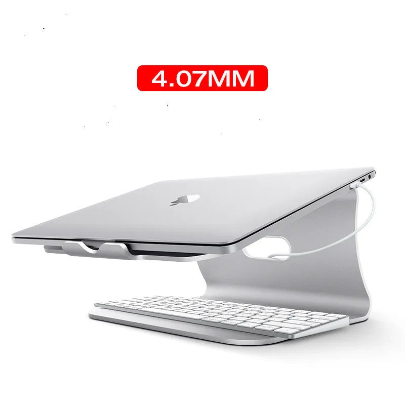 Aluminium alloy rotating cooling bracket for a notebook in grey or silver stripe finish.