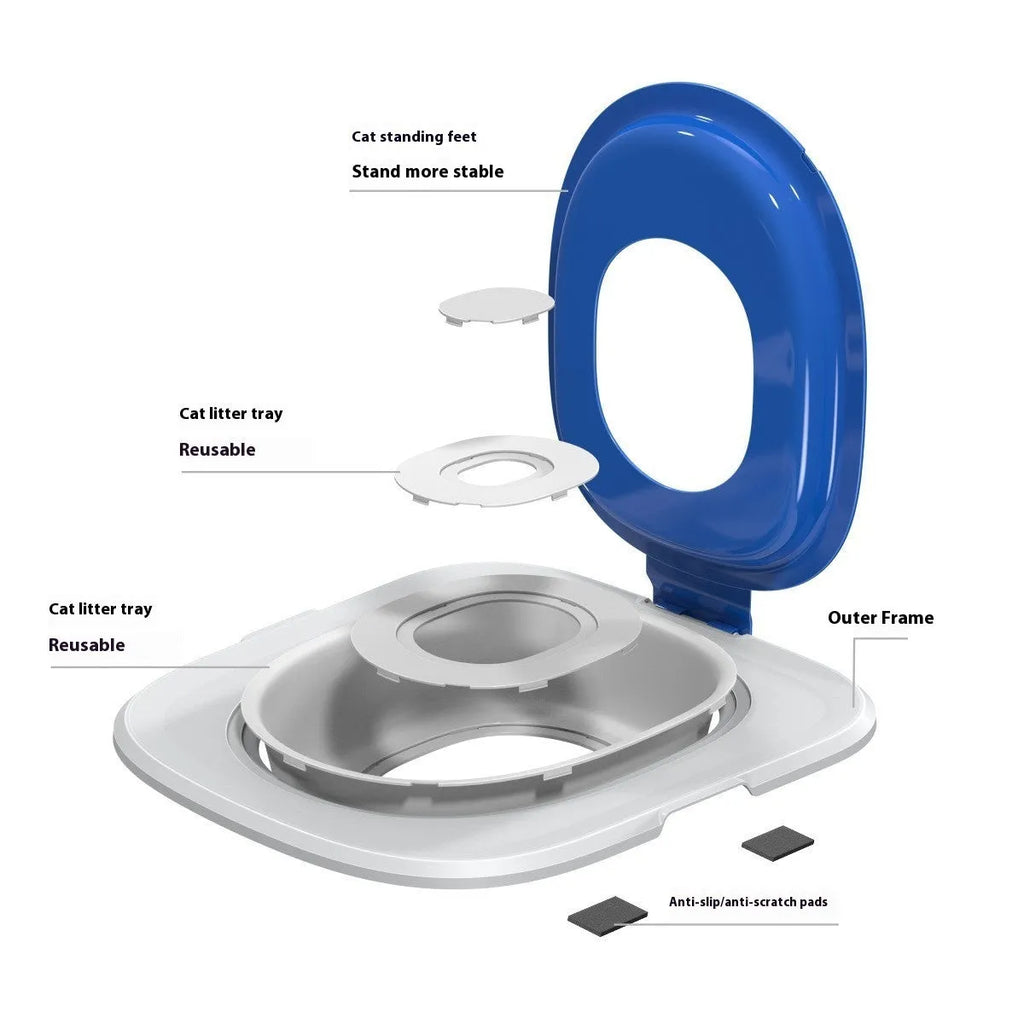 Fifth Generation cat trainer toilet with integrated mat tray in blue colour option