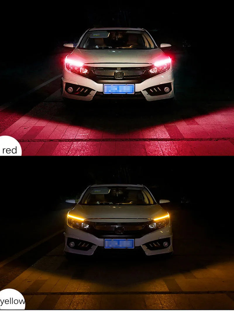 Flexible silicone LED car light strip with daytime running lights and flowing turn signal function