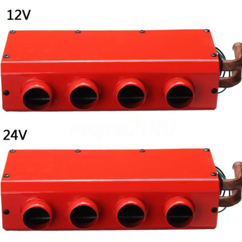 Metal car heater unit with four copper pipes and two water connectors for 12V 24V vehicle installation