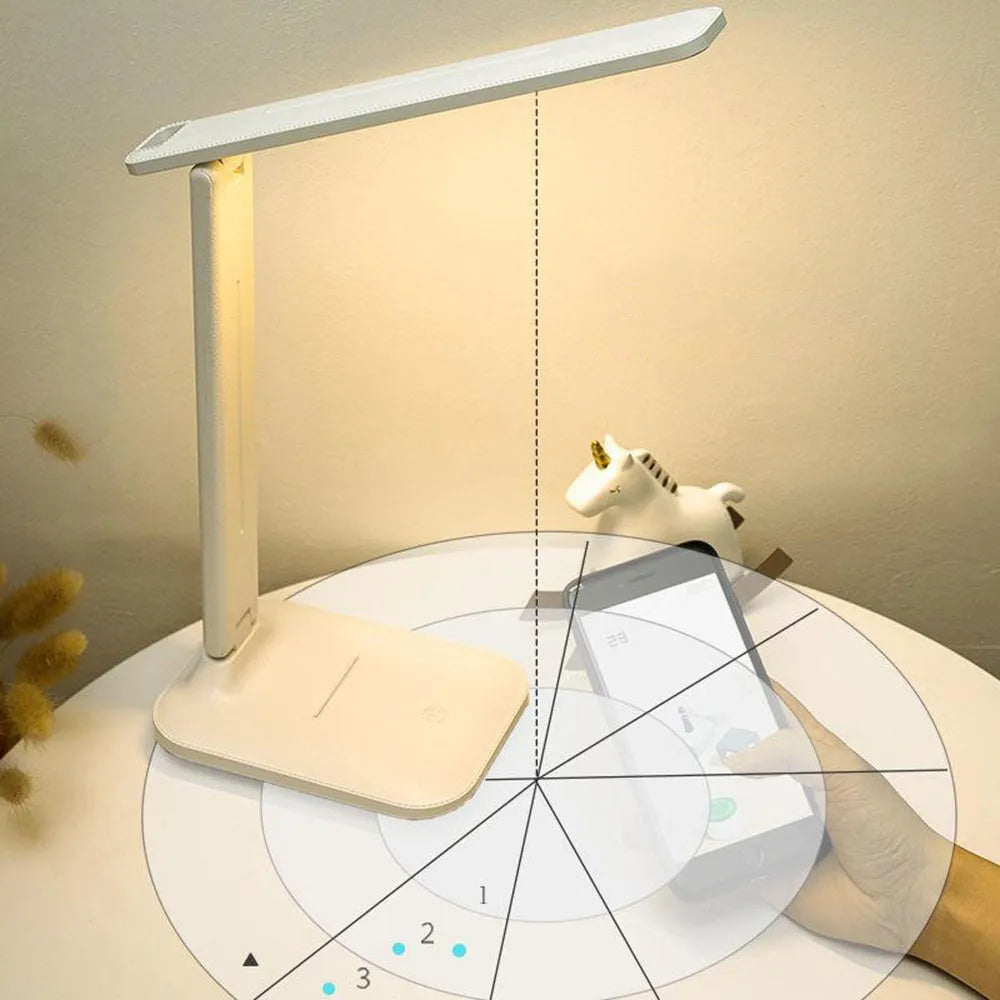 White plastic touch dimming bedside lamp with USB charging port
