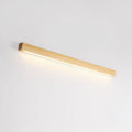 Modern walnut-coloured wood and acrylic log strip wall lamp in three lengths on a white wall.
