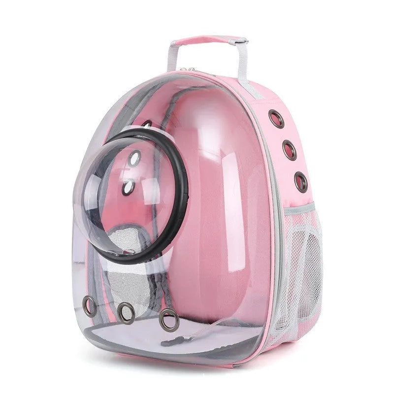 Astronaut style cat carrier bag in solid colour made from medium-hard PC plastic for pet transport.