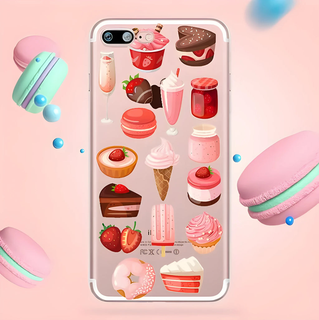 Custom transparent ice cream pattern silicone phone case for compatible iPhone models.