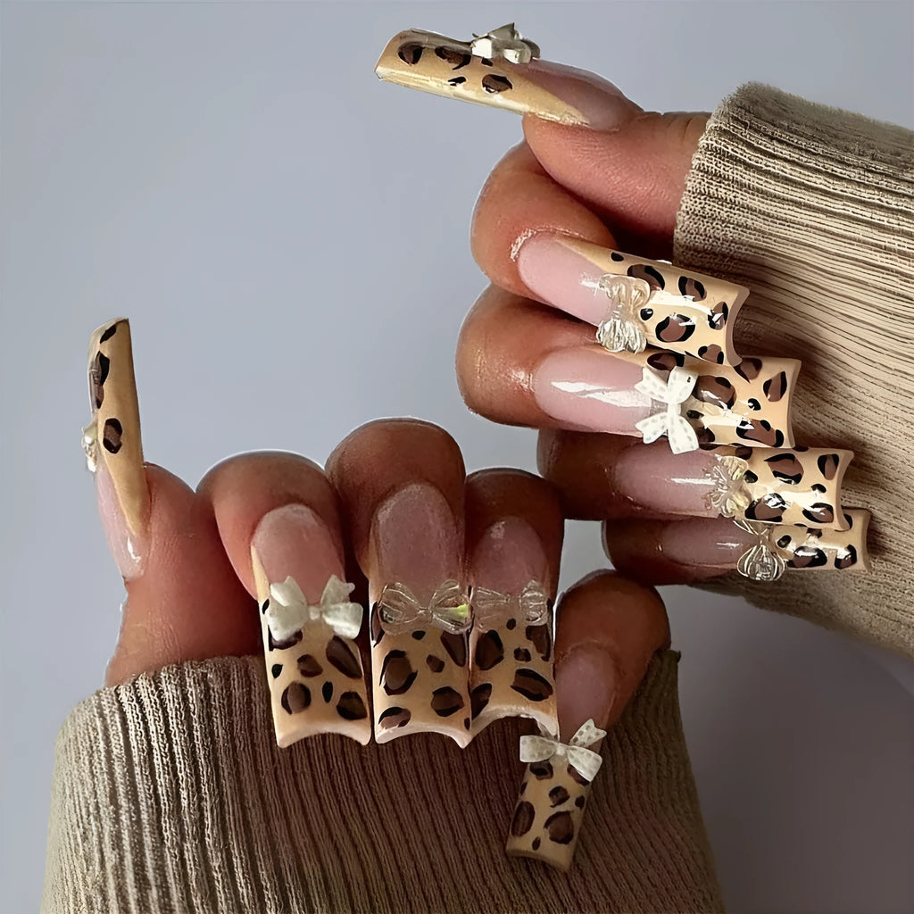 Leopard print butterfly nail art decorations set for custom manicure designs in plastic construction