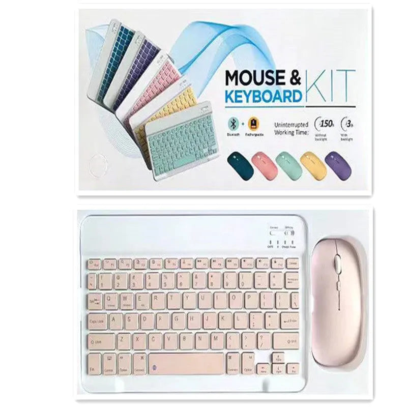 10-inch Bluetooth keyboard and mouse set in multiple colours on a desk