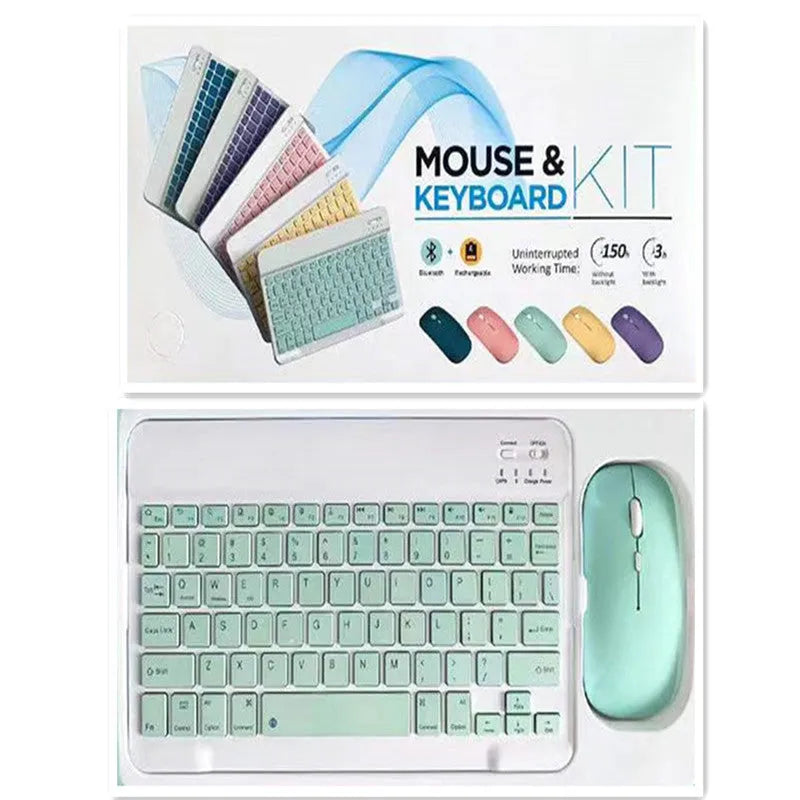10-inch Bluetooth keyboard and mouse set in multiple colours on a desk