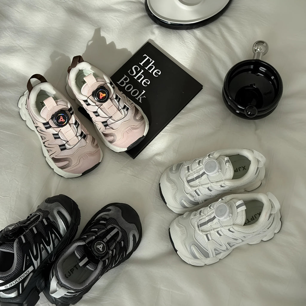 Girls' lightweight casual slip-on shoes in black beige or pink with mesh upper