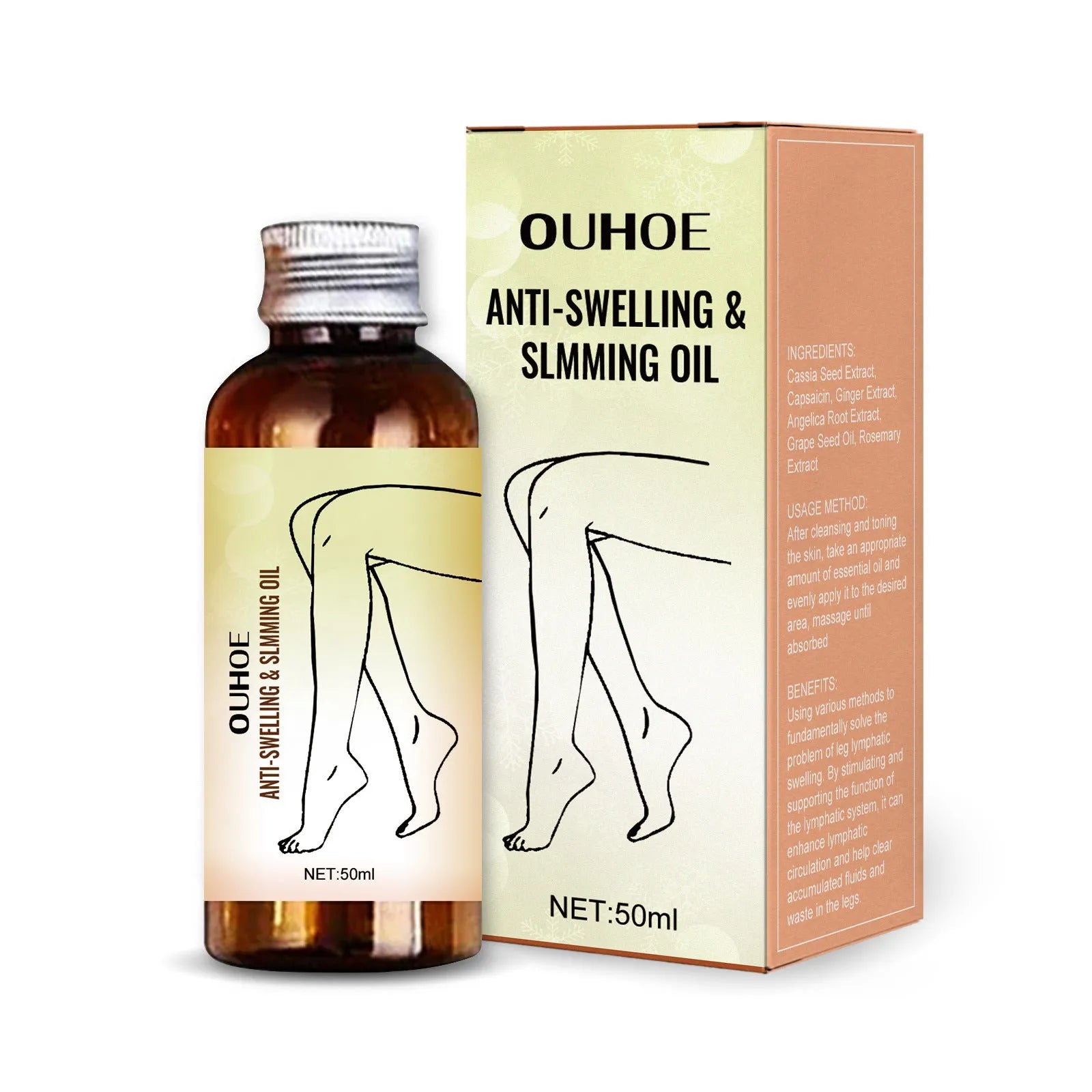 50ml bottle of natural extract body oil for moisturising and leg massage.