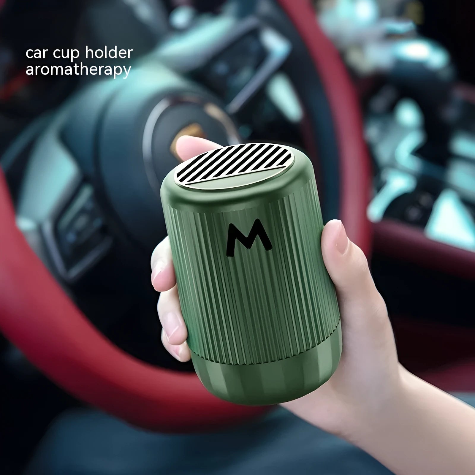 Solid car aromatherapy decoration cup measuring 10cm by 6cm available in four scent variations