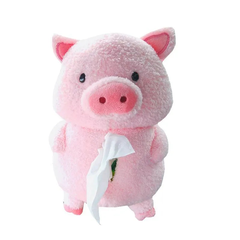 Plush cartoon animal tissue box for car and home decoration in lamb and pig designs