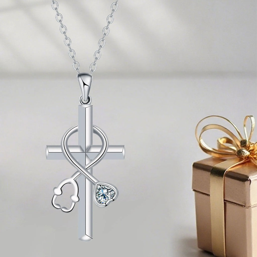 Cross stethoscope necklace with electroplated copper pendant and cross chain style