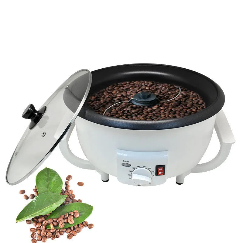 White oblate coffee roasting machine for home use with 750g capacity