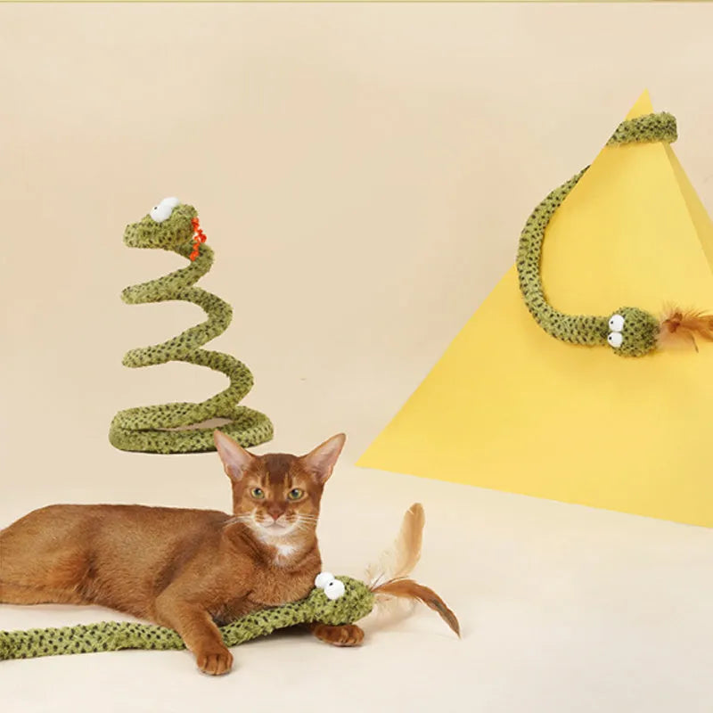 Green feather snake cat teasing stick on 140 cm pole with additional feather attachments