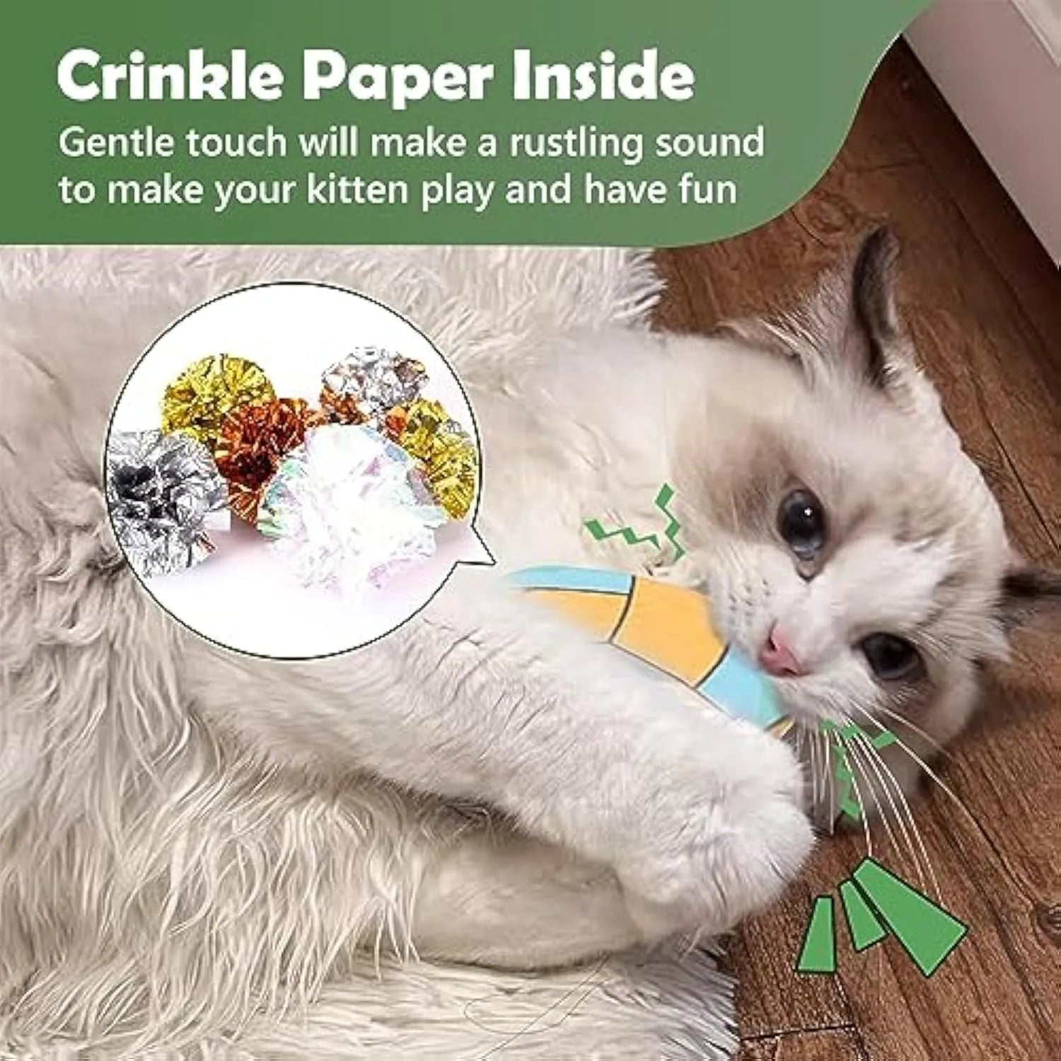 Flying disc shaped plush cat toy with sports ball pattern, containing catnip and crinkle sound.