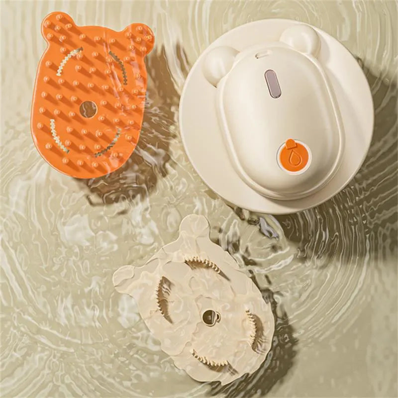 Rechargeable pet grooming brush with spray function, removable silicone comb, and soft rubber massage teeth