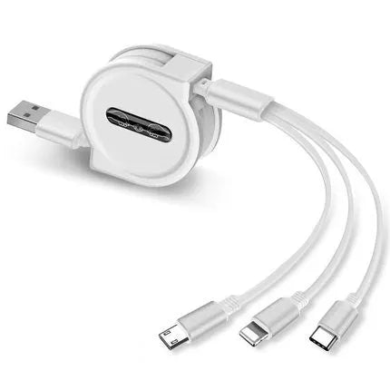 Telescopic 3-in-1 charging cable extended to 120 cm with titanium alloy connectors