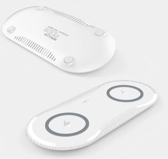 Black and white dual wireless charging pad for two phones with Type-C cable