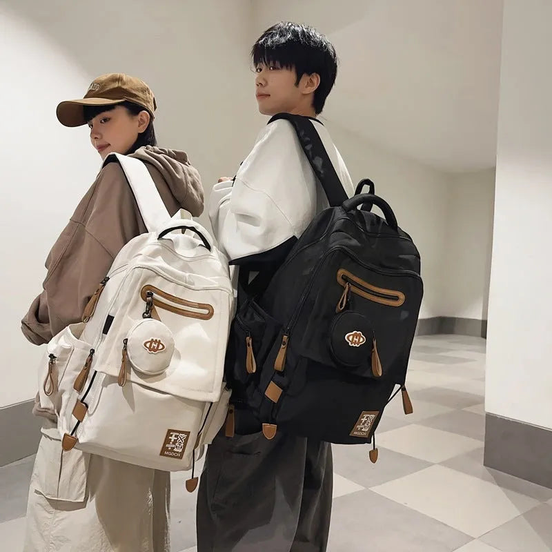Large-capacity nylon school backpack for junior high students in street trend style with curved shoulder straps