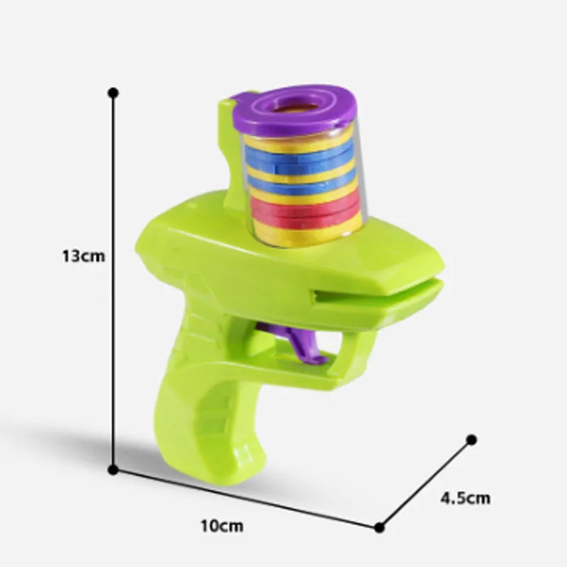 Green interactive cat toy launcher with foam discs for automatic launching play