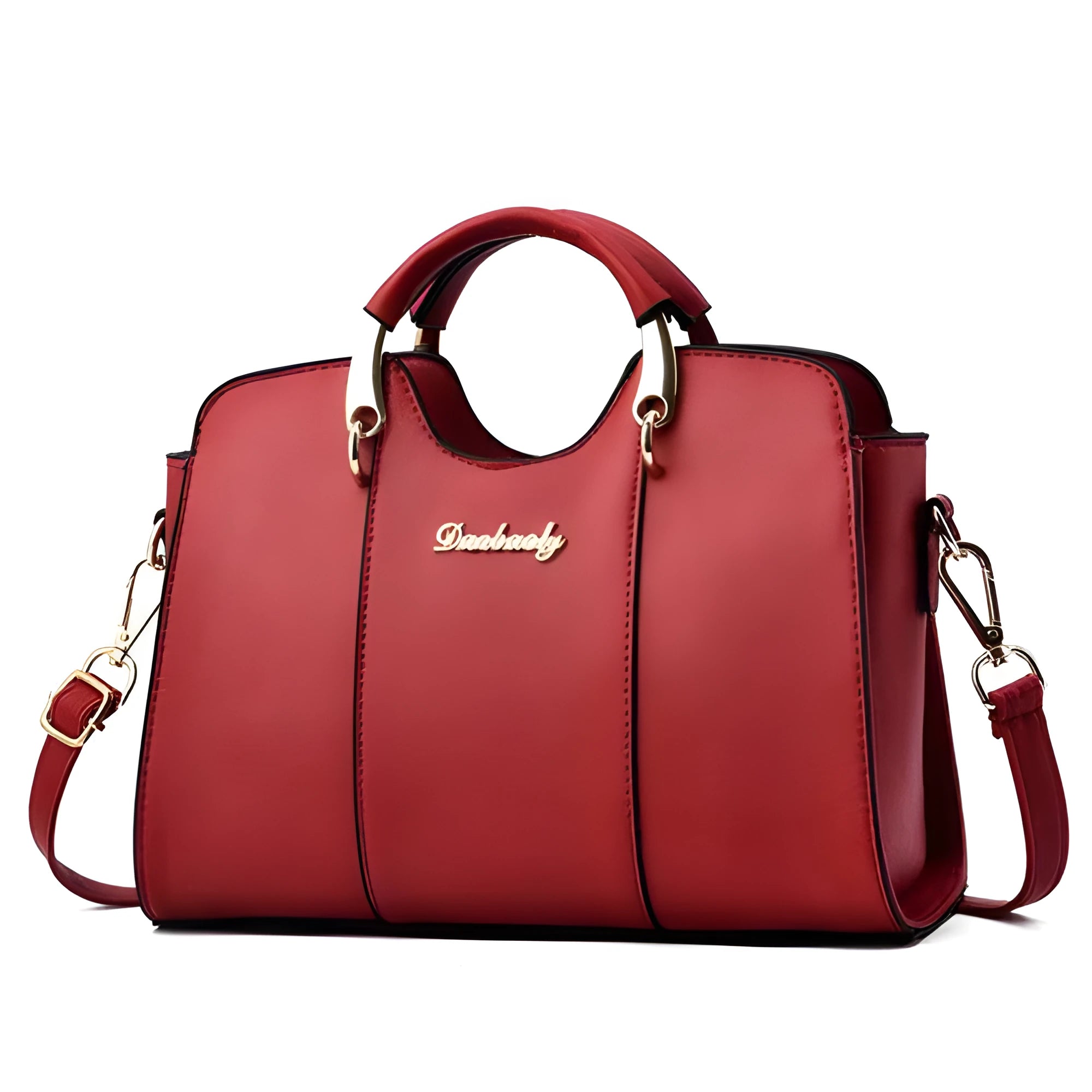 Women's PU shoulder bag handbag with zipper closure in wine red, 28.5x27x10cm