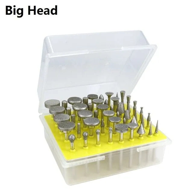 Alloy grinding head set with elliptical cone shape and emery material for glass jade stone work