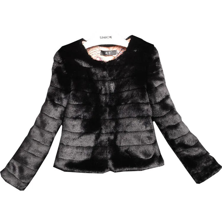 Women's short sleeve faux fur top in beige colour, street fashion style.