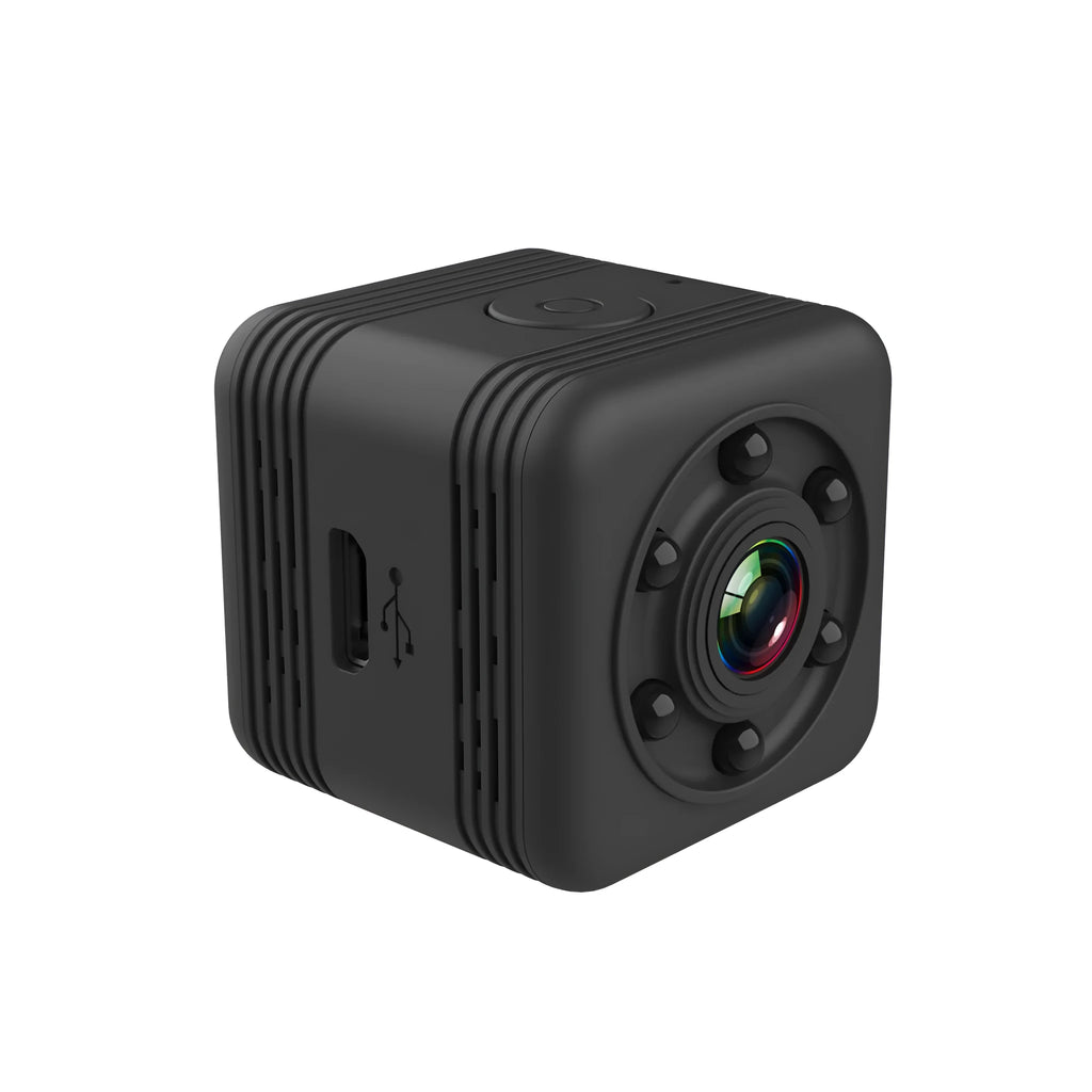 Black waterproof sports camera with 240 minute battery life for continuous action recording
