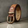 Men's casual jeans belt in genuine cowhide leather with copper buckle