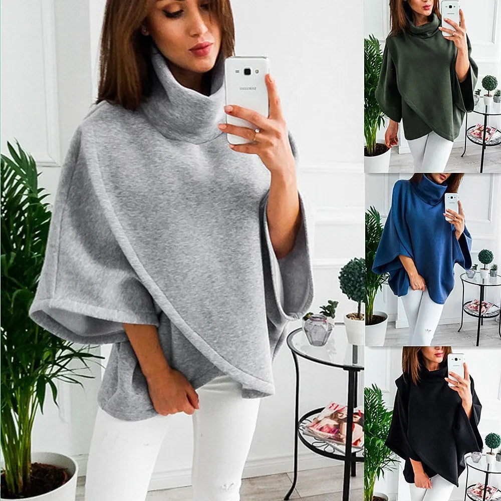 Women's longline bat-wing cardigan with flannel lining in black, blue, green, or grey