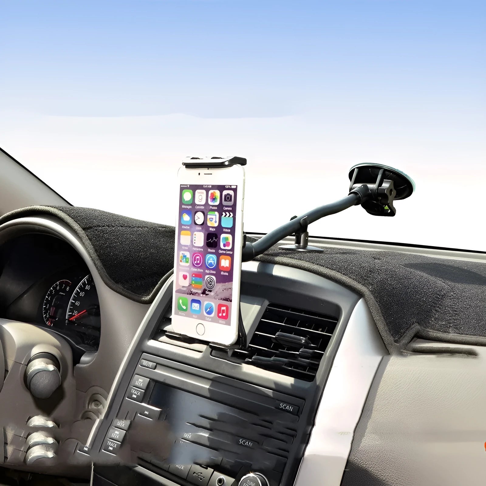Black vehicle-mounted tablet holder with lifting mechanism for 4-12 inch devices