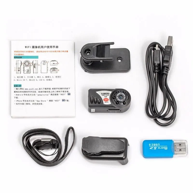 Black wireless Wi-Fi security camera with LCD screen and optical zoom lens