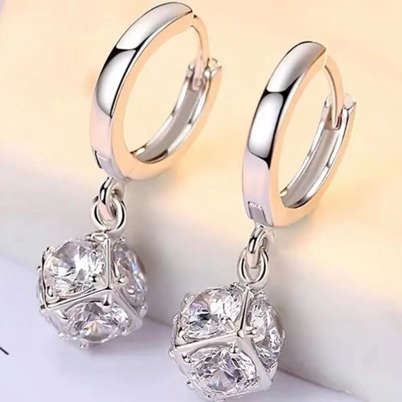 Copper geometric rose earrings for women with electroplated zircon finish in multiple colour options