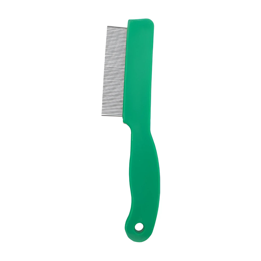 Green plastic handle stainless steel pin pet flea comb for dogs and cats