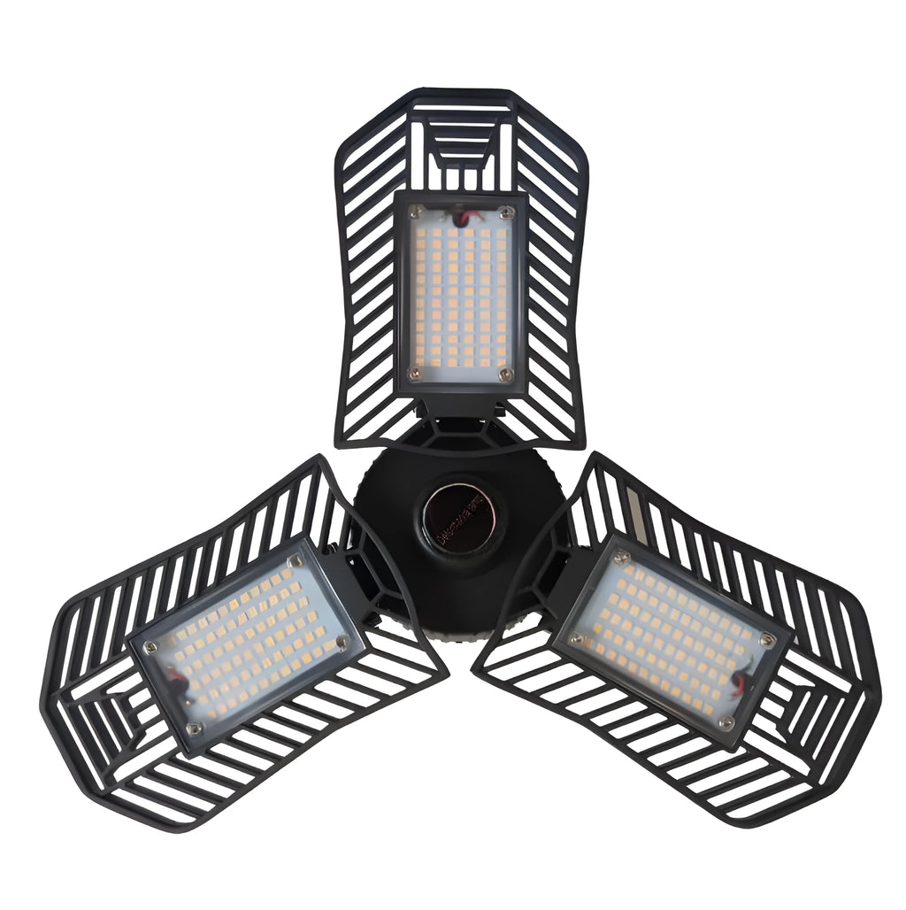 Waterproof industrial foldable garage LED lamp with die-cast aluminium housing on a workbench