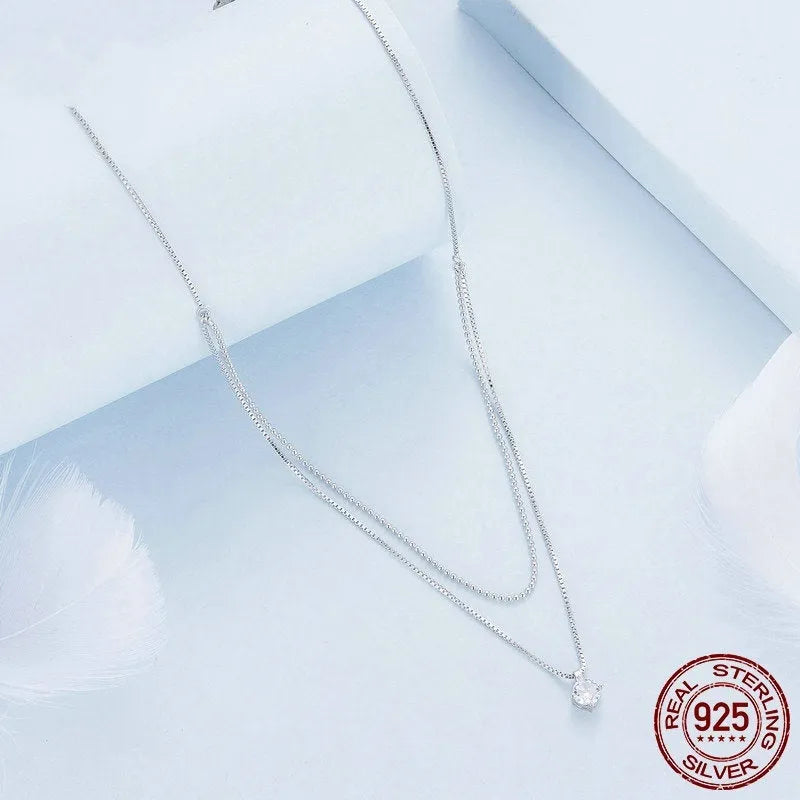 Sterling silver double-layer necklace with pearl chain and pendant for women