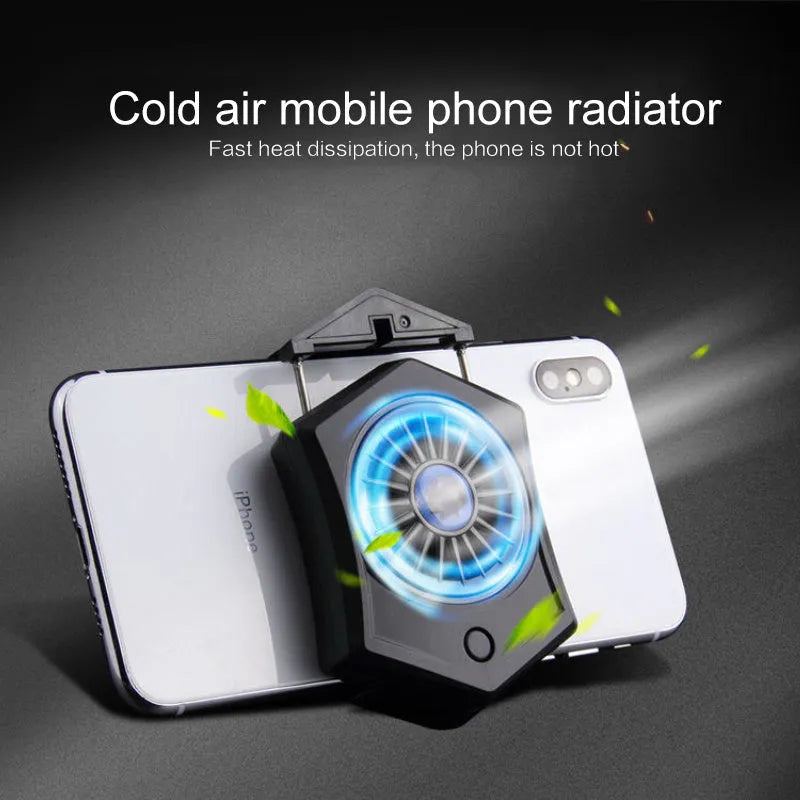 Black mobile phone cooling radiator with 120mm fan and USB cable for gaming smartphones