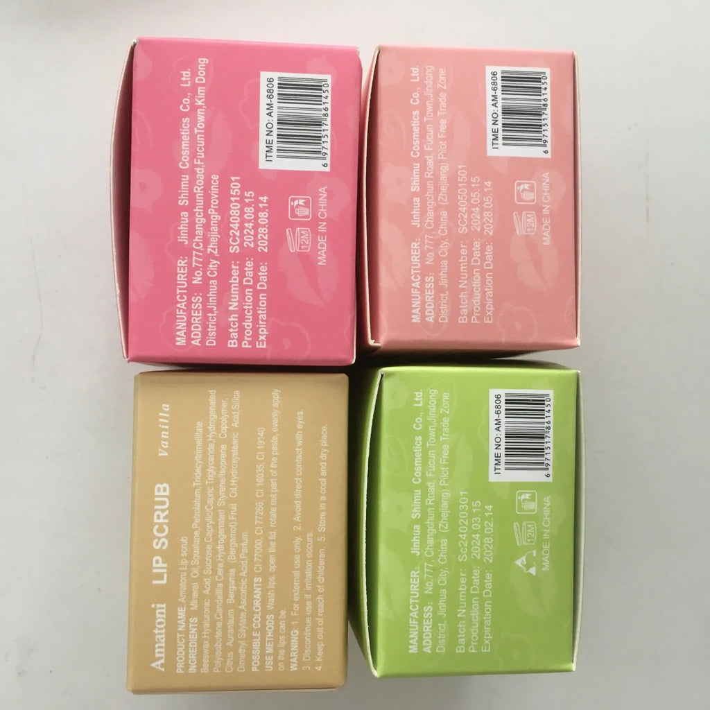 Amatoni lip scrub cream pot in fruit flavours for exfoliating and moisturising lip care
