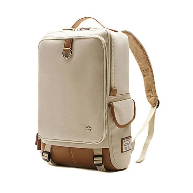 Men's modern Oxford cloth backpack in seven colour options showing dimensions of 30cm wide by 16cm thick by 46cm high